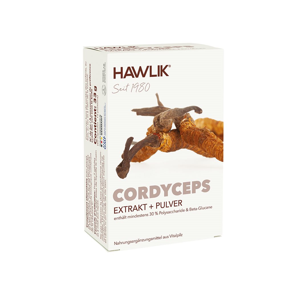 HAWLIK Cordyceps Extrakt + Pulver Kapseln, 60 Stück