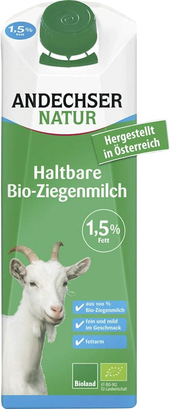 Andechser Natur Ziegenmilch haltbar, 1.5% Fett, 1 l