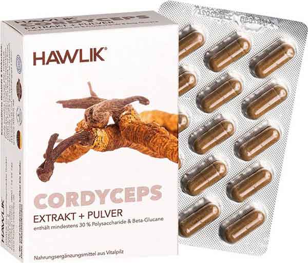 HAWLIK Cordyceps Extrakt + Pulver Kapseln, 60 Stück