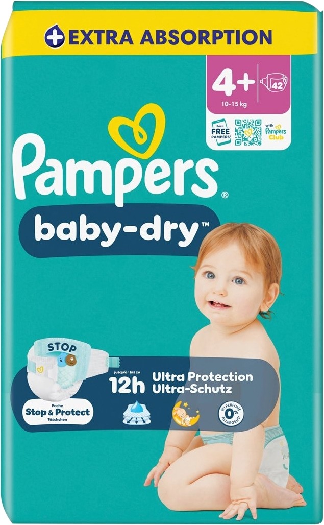 Pampers Baby Dry Gr4+ 10-15kg Maxi Plus Sparpack, 42 Stück
