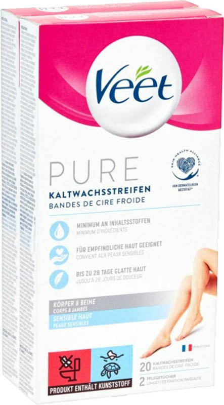 Veet Pure Kaltwachsstreifen Beine Körper sensible Haut