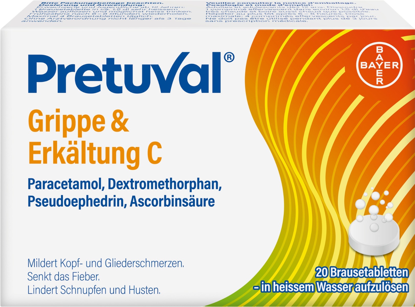 PRETUVAL Grippe und Erkltung C Brausetabletten, 20 Stck | Online Apotheke  Schweiz | Online Drogerie | puravita.ch