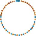 Amberos Collier bébé ambre naturel cognac avec pierres précieuses Turquoise