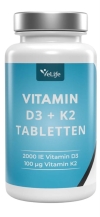 VELIFE Vitamin D3 + K2 Tabletten teilbar, 120 Stück