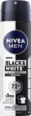 NIVEA Men Deodorant Invisible Black& White Spray Original, 150 ml