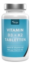 VELIFE Vitamin D3 + K2 Comprimés sécables, 120 pièces