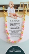 Amberos Natur Bernsteinkette Edelstein Baroque Lemon Quartz Pink Jade