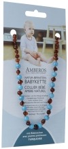 AMBEROS Natur Bernsteinkette mit Edelsteinen Baroque Cognac Turquoise