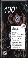 Vivani Schokolade Tafel Edelbitter 100% Cacao + Nibs, 80g