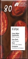 Vivani Tafel Schokolade Feine Bitter Dattelsüsse 80% Cacao, 80 g