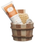 SIDEFYN Coffret cadeau seau en bois crème de douche abricot