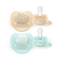 Avent Philips Nuggi Ultra Soft 0-6M beige/hellblau Muster, 2 Stück