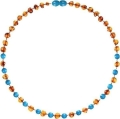 Amberos Natur Bernstein Babykette Cognac mit Edelsteinen Türkis