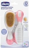 CHICCO brosse et peigne soie naturelle pink 0m+