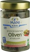 MANI Bio Grüne & Kalamata Oliven naturale mit Chili & Kräutern